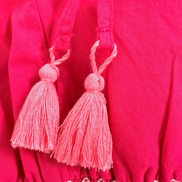 Zara Fuchsia Smocked Poplin Dress Contrast Embroidered Trim Pink Barbie Size XS - Picture 14 of 15
